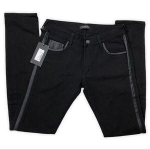 Courtshop Black Jeans Size 28 Leather Side Strip